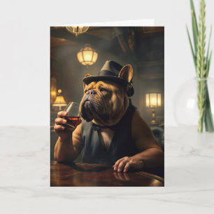 Cartão 90 Birthday Bulldog com uma bebida