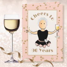 90 Birthday Female Cartoon Sparkle Champagne
