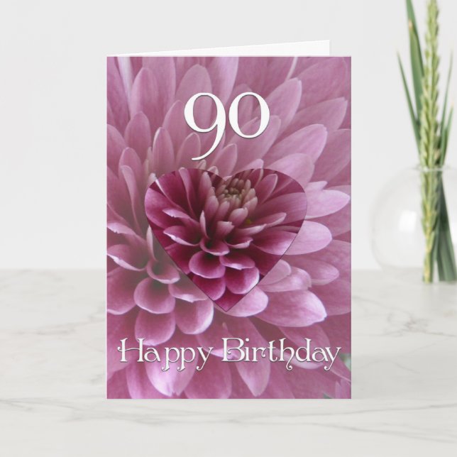 Cartão 90 Birthday-Floral Heart+Chrysanthemum (Frente)