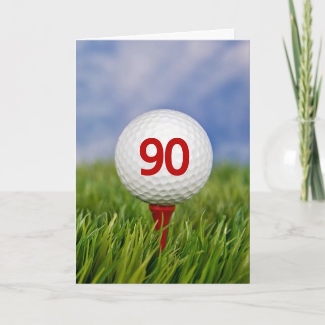 Cartão 90 Birthday Golf Ball em Red Tee (Frente)