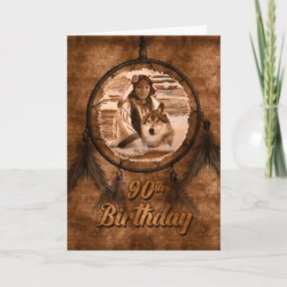 Cartão 90 Birthday Native Wolf Dreamcatcher