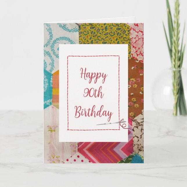 Cartão 90 Birthday Quilt Patterno com Agulha (Frente)