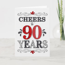 Cartão 90 Birthday Saúde no Padrão Negro Branco Vermelho