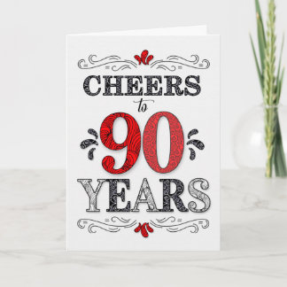 Cartão 90 Birthday Saúde no Padrão Negro Branco Vermelho