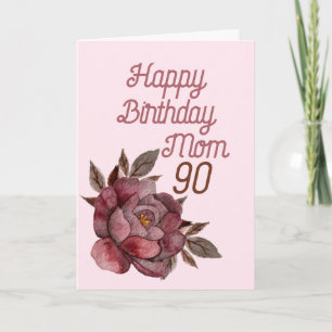 Cartão 90 Birthday Watercolor Rosa vermelha Vintage
