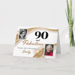 Cartão 90 e Fabuloso Brilho Dourado Foto Aniversário de 9