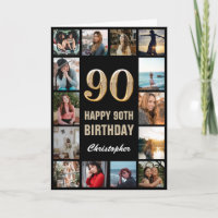 90 Happy Birthday - Colagem de Fotos Dourada e Pre