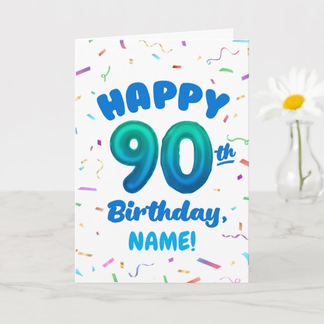 Cartão 90th Balloon Number Custom Name Birthday Card (Planta pequena)