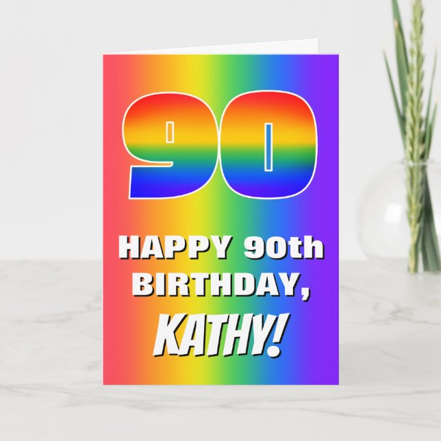 Cartão 90th Birthday: Colorful, Fun Rainbow Pattern # 90 (Frente)