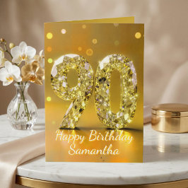Cartão 90th Birthday Elegant Gold Diamond Sparkle Luxury