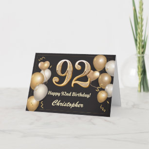 Cartão 92º Aniversário Balões Negros e Dourados Aniversár