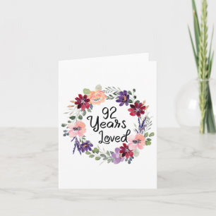 Cartão 92 anos amavam 92º aniversário florais mulheres 92
