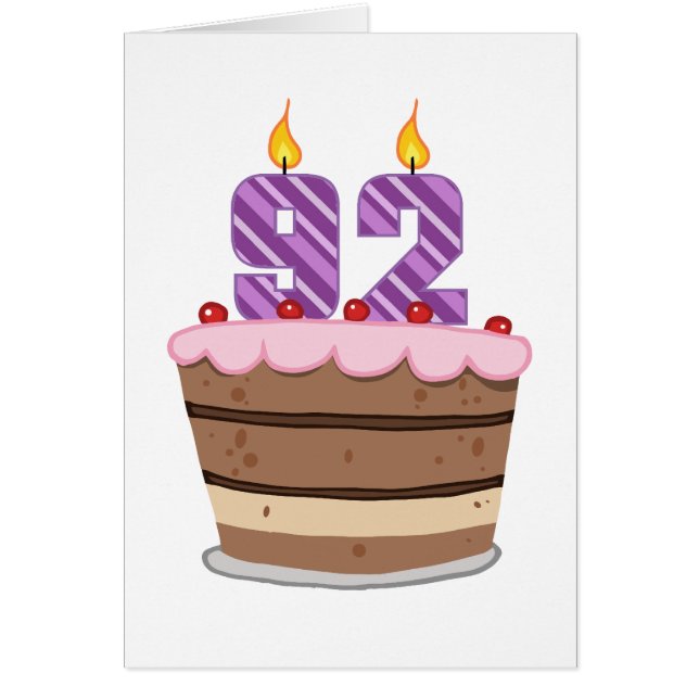 Cartão 92 anos de idade no Bolo de Aniversário (Frente)