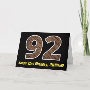 Cartão 92.o Aniversário: Nome + Padrão de Grãos de Madeir
