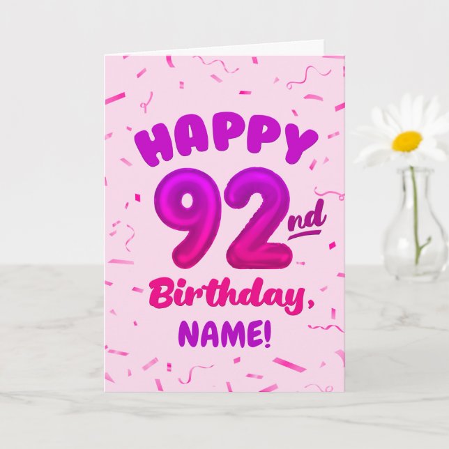 Cartão 92nd Balloon Number Custom Name Birthday Card (Planta pequena)