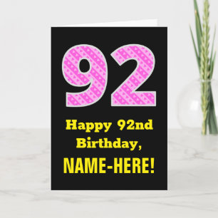 Cartão 92nd Birthday: Pink Stripes and Hearts "92" + Name