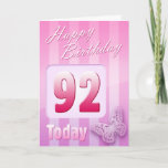 Cartão 92nd Excelente-Tia feliz Mãe da avó do aniversário<br><div class="desc">Frente do cumprimento: Parabéns em seu aniversário. Verso do cumprimento: Pensamento de você com amor em seu aniversário e desejo lhe de tudo que lhe traz a felicidade & a alegria hoje e sempre.</div>