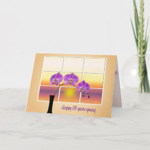 Cartão 93º Aniversário das Orquídeas Rosa na Janela