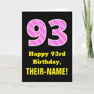 Cartão 93º Aniversário: Listras e Corações Rosa "93" 