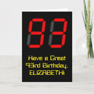 Cartão 93.o aniversário: Estilo Red Digital Clock "93" +