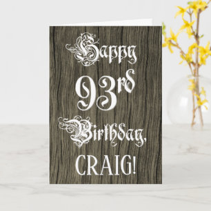 Cartão 93.o aniversário: Rico, Texto Elegante; Faux Wood