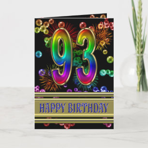 Cartão 93rd Birthday with rainbow bubbles and fireworks
