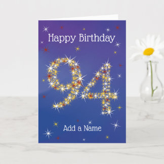 Cartão 94º aniversário - 94 em Estrelas - Azul - Idade 94
