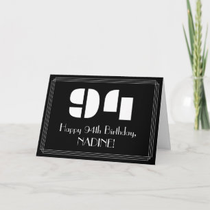 Cartão 94.º aniversário: Art Deco Inspirou "94" & Nome