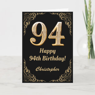 Cartão 94.º aniversário - Quadro negro e Dourado com bril