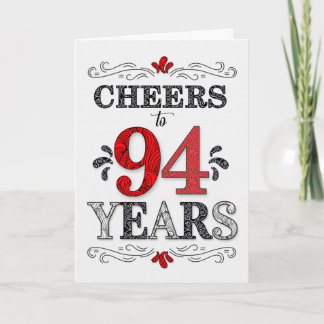 Cartão 94.º aniversário Saúde no Padrão Preto Branco Verm