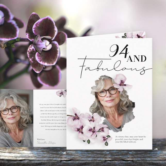 Cartão 94 & Fabulous Orchid Photo Birthday Greeting Card (Criador carregado)