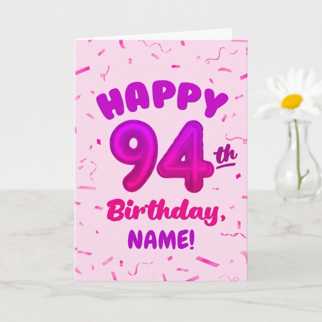 Cartão 94th Balloon Number Custom Name Birthday Card (Planta pequena)