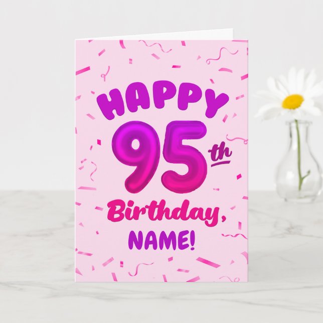 Cartão 95th Balloon Number Custom Name Birthday Card (Planta pequena)