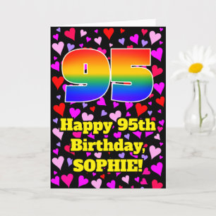 Cartão 95th Birthday: Loving Hearts Pattern, Rainbow # 95