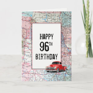 Cartão 96º Aniversário do Caminhão Vermelho Retro no M