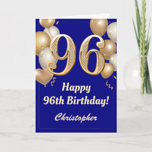 Cartão 96º aniversário do Marinho Azul e Dourado Balões C