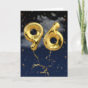 Cartão 96.º Aniversário do Balão Mylar Dourado e do Ca