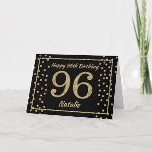 Cartão 96.º Aniversário - Placa Confetti Preta e Dourada