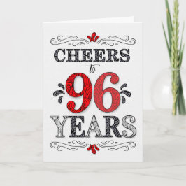 Cartão 96.º aniversário Saúde no Padrão Preto Branco Verm