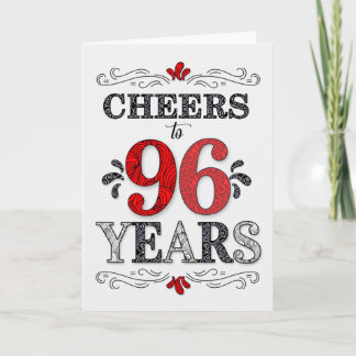 Cartão 96.º aniversário Saúde no Padrão Preto Branco Verm