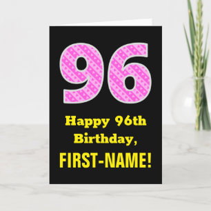 Cartão 96.o aniversário: Listras e Corações Rosa "96"