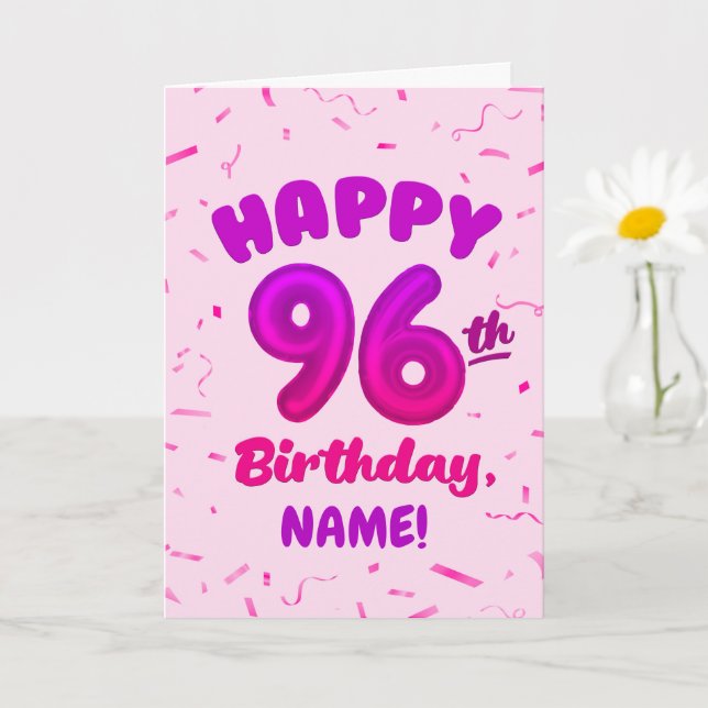 Cartão 96th Balloon Number Custom Name Birthday Card (Planta pequena)