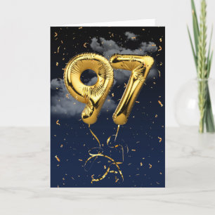 Cartão 97.º Aniversário do Balão Mylar Dourado e do Ca