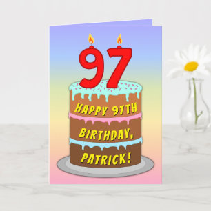 Cartão 97.o aniversário — Bolo e Velas Divertidas, com no