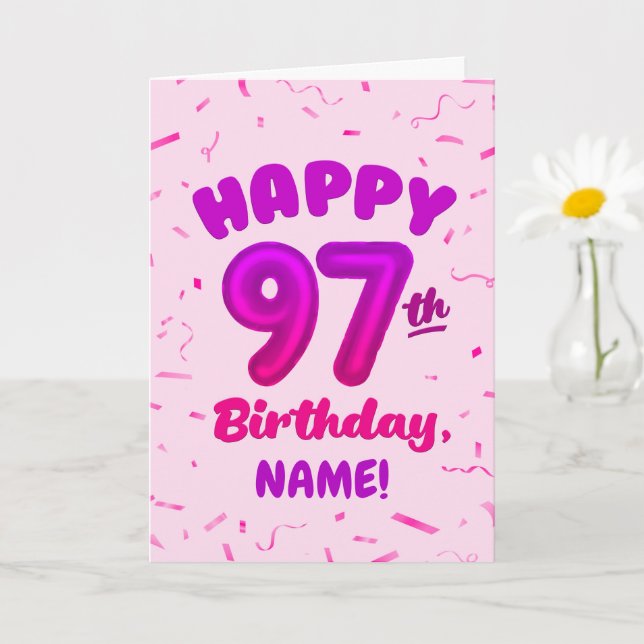 Cartão 97th Balloon Number Custom Name Birthday Card (Planta pequena)