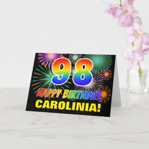 Cartão 98º aniversário: Negrito, Divertido, Fogos de arti