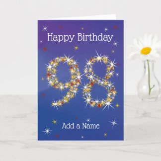 Cartão 98.º Aniversário - Números de Estrelas - Azul - Ca
