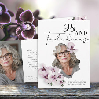 Cartão 98 & Fabulous Orchid Photo Birthday Greeting Card
