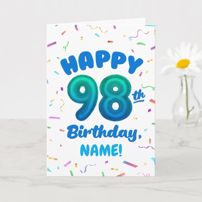 Cartão 98th Balloon Number Custom Name Birthday Card (Planta pequena)