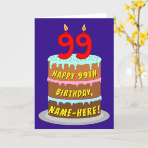 Cartão 99º aniversário: Bolo e Velas Divertidas + Nome Pe